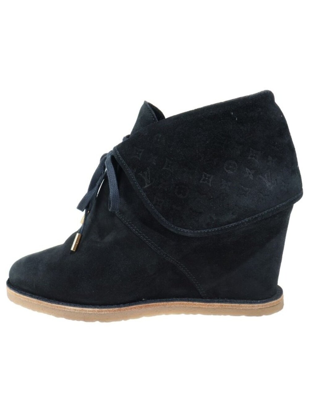Louis Vuitton Monogram Suede Short Heels Boots Black